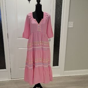 Simply Southern Pink Embroidered Midi Dress